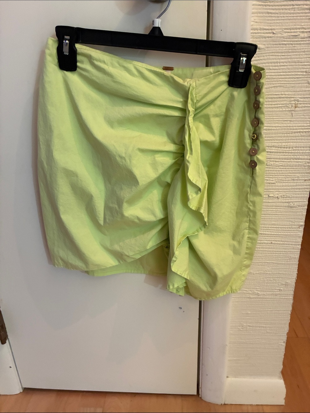 Free People Lime Green Mini Skirt Cotton Blend Side Buttons 0B12811281